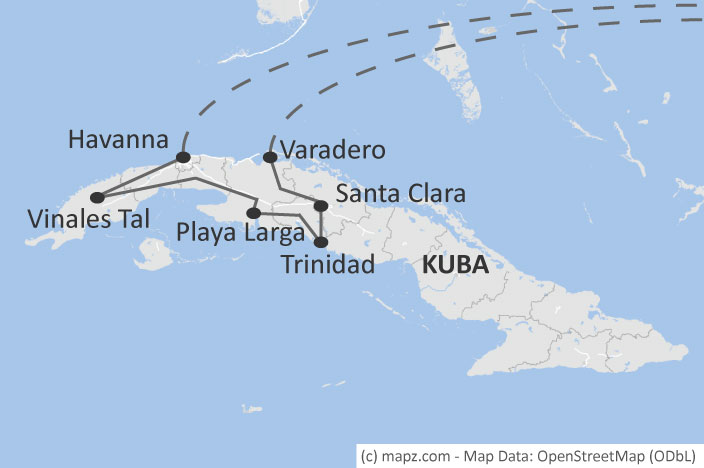 Karte Kuba Rundreise