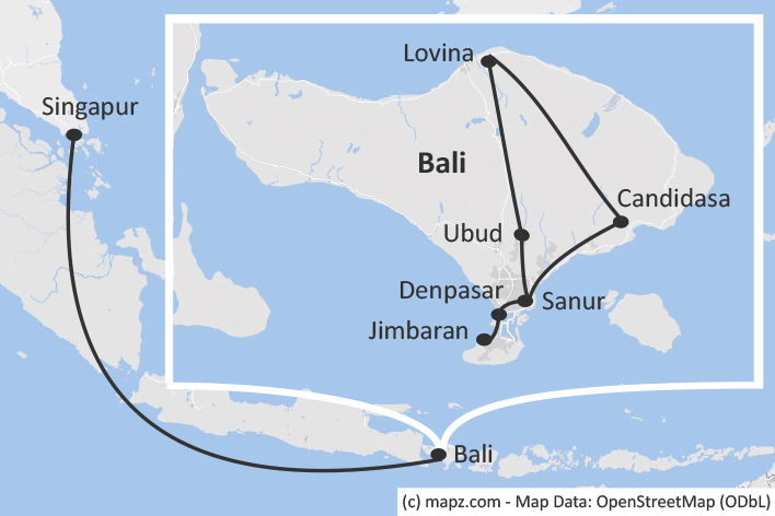 Karte Singapur und Bali