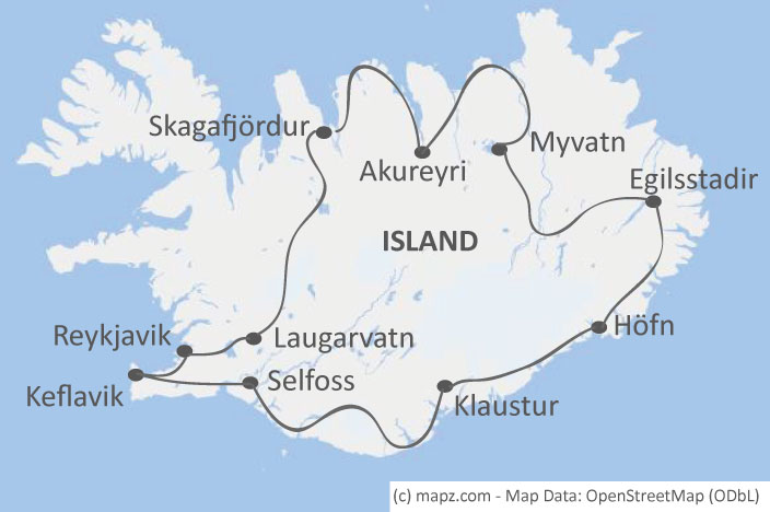 Island Karte Reiseverlauf